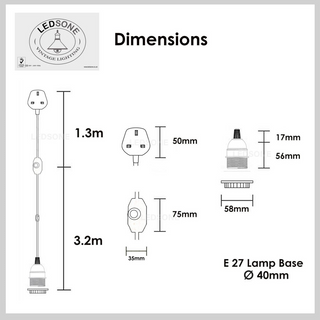 Black and White Color Dimmer Switch 4.5m Fabric Flex Cable Plug In Pendant Lamp E27 Holder~2612