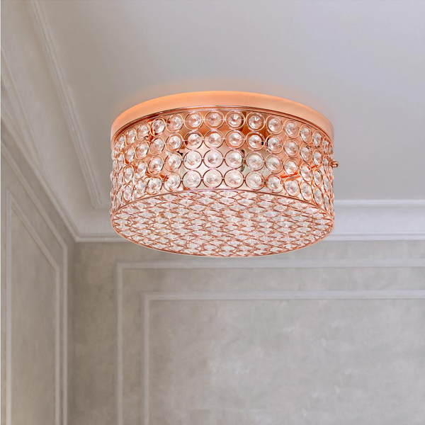 Elegant Designs 12 Inch Elipse Crystal 2 Light Round Ceiling  Flush Mount, Rose Gold