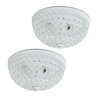 Elegant Designs 2 Light Elipse Crystal Flush Mount Ceiling Light 2 Pack, White