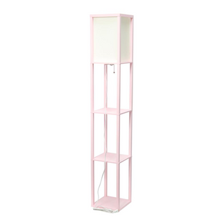 Simple Designs Floor Lamp Etagere Organizer Storage Shelf with Linen Shade, Light Pink