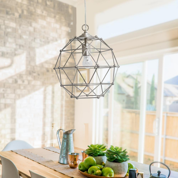 Elegant Designs 1 Light Hexagon Industrial Rustic Pendant Light, Brushed Nickel