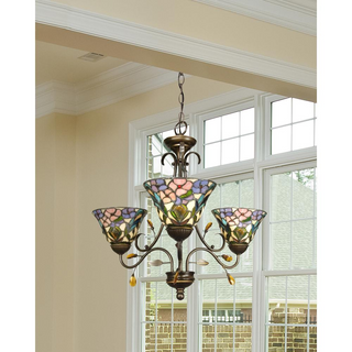 Crystal Peony 3-Light Tiffany Hanging Fixture