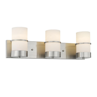 PENELOPE Contemporary 3 Light Brushed Nickel Bath Vanity Light Etched White Glass 23