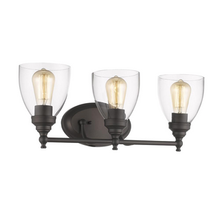 ELISSA Transitional 3 Light Rubbed Bronze Bath Vanity Light Clear Glass 23