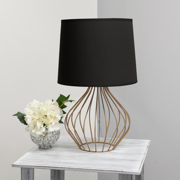 Geometrically Wired Table Lamp, Black on Copper