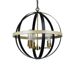 CHLOE Lighting ABBOTT Farmhouse-Style Black/Bronze/Wood 3 Light Pendant 20