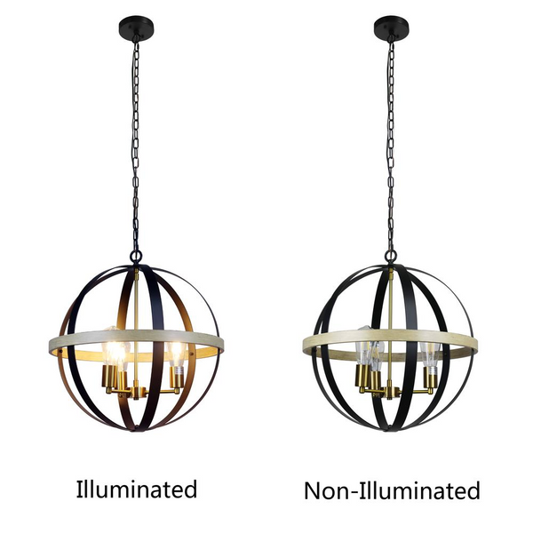 CHLOE Lighting ABBOTT Farmhouse-Style Black/Bronze/Wood 3 Light Pendant 20