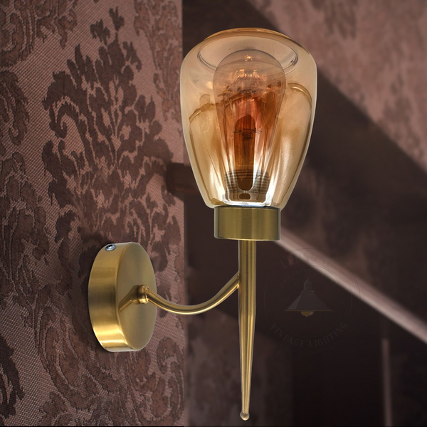 Stylish Amber Glass wall light Copper Plate E27 Base Indoor glass shades wall lamp~4902