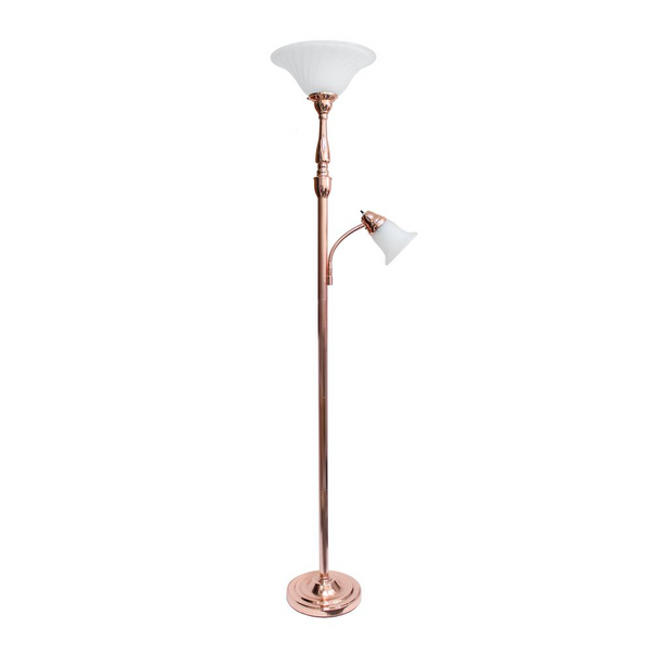 Torchiere Floor Lamp with Reading Light and Marble Glass Shades