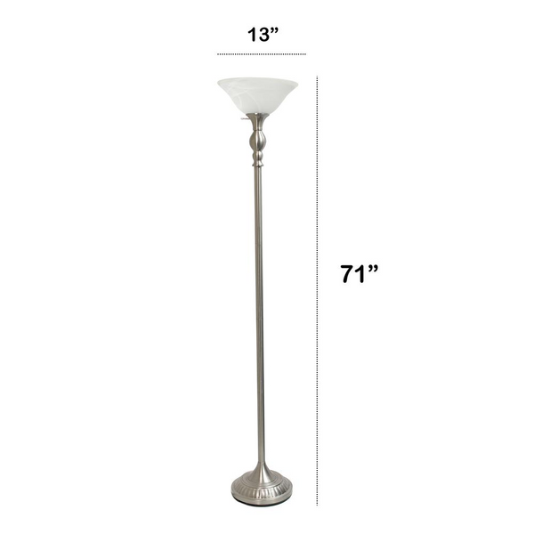 Lalia Home Classic 1 Light Torchiere Floor Lamp with Marbleized Glass Shade, Brushed Nickel