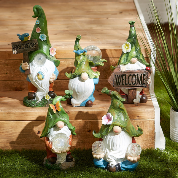 Meditating Leaf-Hat Gnome Solar Garden Light