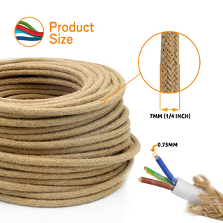 18 Gauge 3 Conductor Round Rope Light Cord Covered Wire Hemp~1203