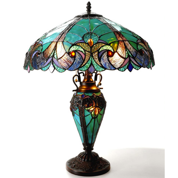 LIAISON Tiffany-style 3 Light Victorian Double Lit Table Lamp 18