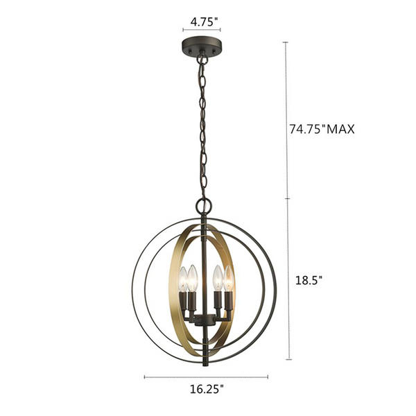 DARBY Industrial 4 Light Rubbed Bronze & Gold Ceiling Pendant 16