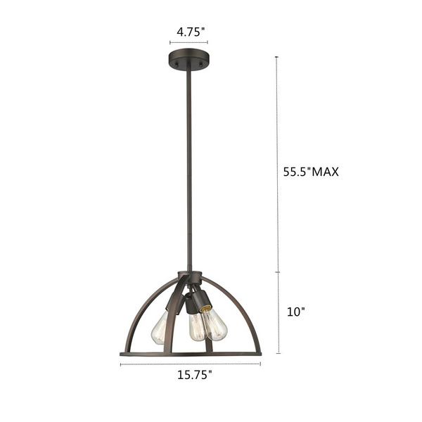 IRONCLAD Industrial 3 Light  Rubbed Bronze Ceiling Pendant 16