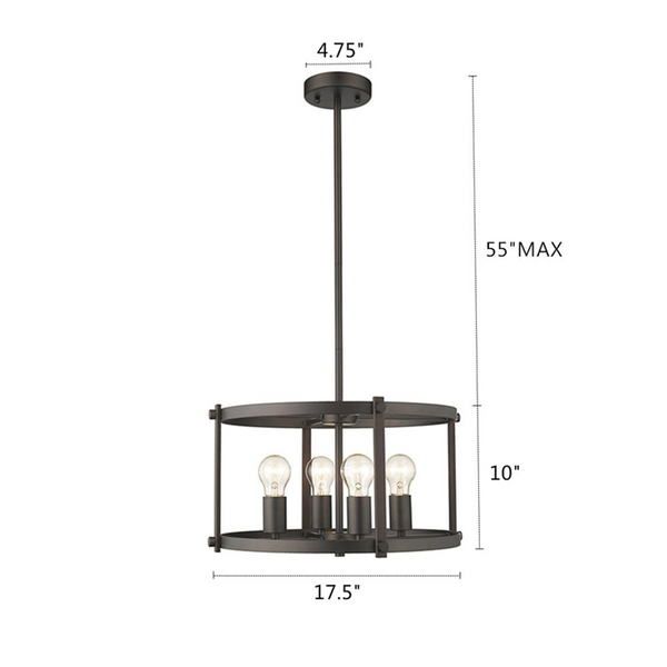 IRONCLAD Farmhouse 4 Light  Rubbed Bronze Convertible Ceiling Pendant 17.5