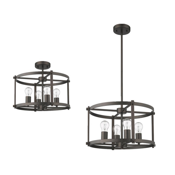 IRONCLAD Farmhouse 4 Light  Rubbed Bronze Convertible Ceiling Pendant 17.5