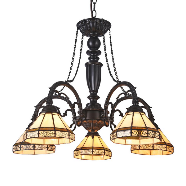 BELLE Tiffany-style 5 Light Mission Large Chandelier 27