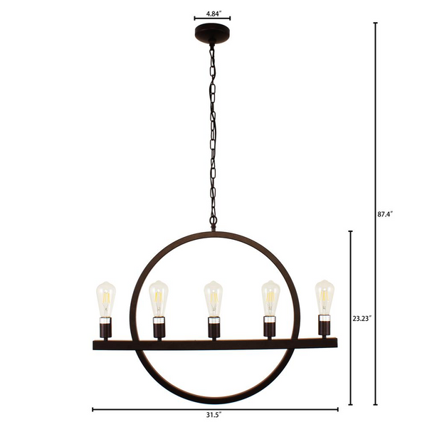 IRONCLAD Farmhouse 5 Light Oil Rubbed Bronze Ceiling Pendant 32