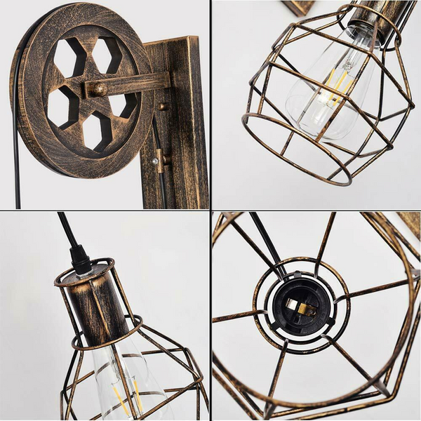 Industrial Pulley Wall Sconce Cage Wall Light Home Restaurant Farmhouse~1163