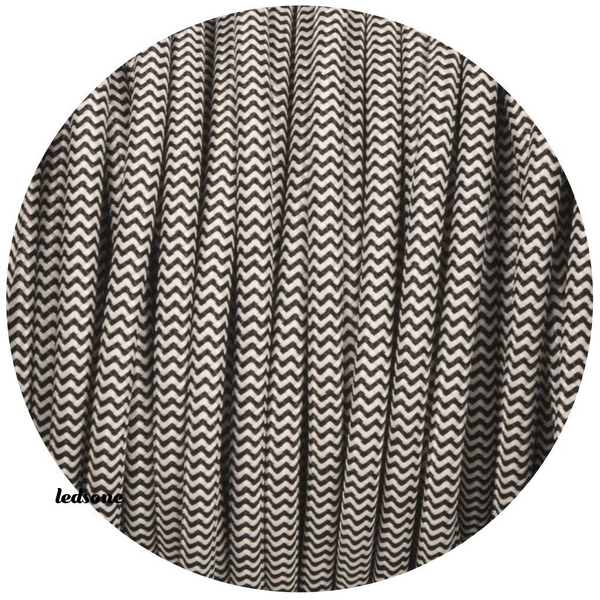 18 Gauge 3 Conductor Round Cloth Covered Wire Braided Light Cord Black & White~1200