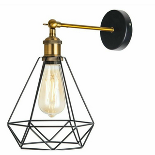 Buy black Industrial Wall Sconce Geometric Cage Light Home Living Room Bedside Wall Lamp~1172