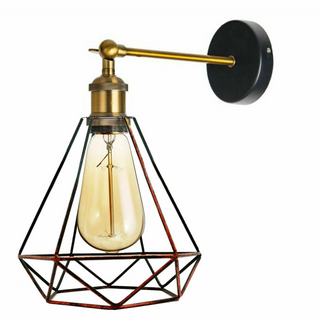 Buy rustic-red Industrial Wall Sconce Geometric Cage Light Home Living Room Bedside Wall Lamp~1172