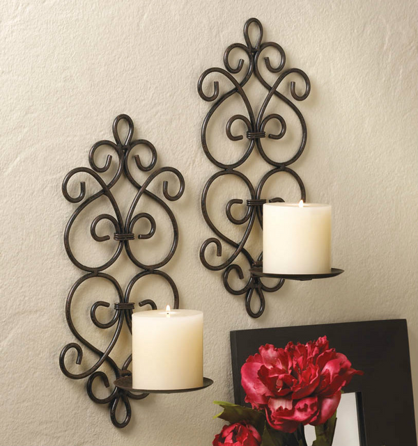 Iron Scrolled Wall Sconce Pair