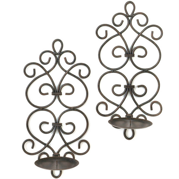 Iron Scrolled Wall Sconce Pair