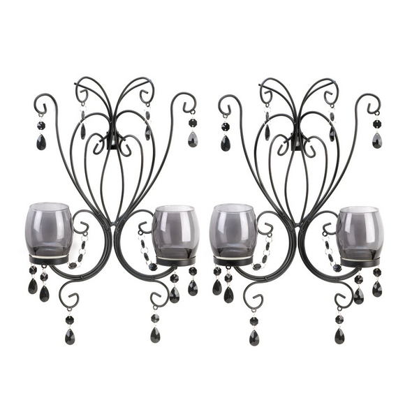 Beaded Candle Wall Sconce Pair