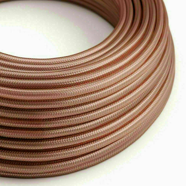 18 Gauge 3 Conductor Round Cloth Covered Wire Braided Light Cord Rose Gold~1352